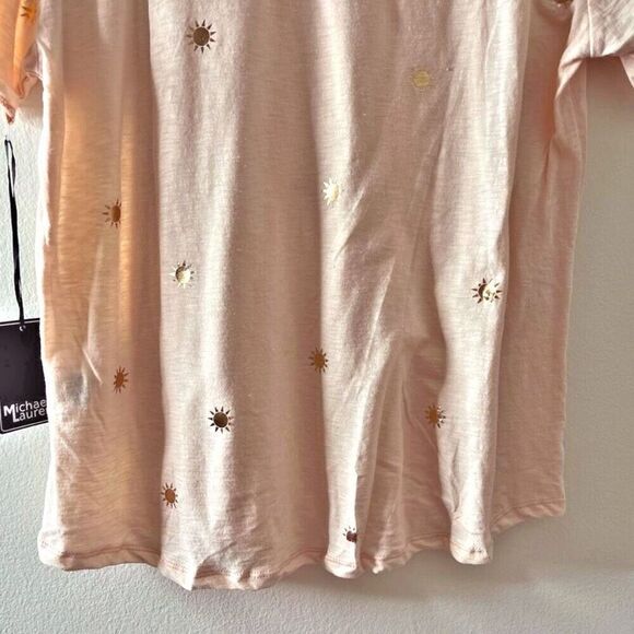 Michael Lauren Lansing Short Sleeve Boyfriend Tee Foil Mini Suns Peach Sz L NWT - Picture 13 of 15